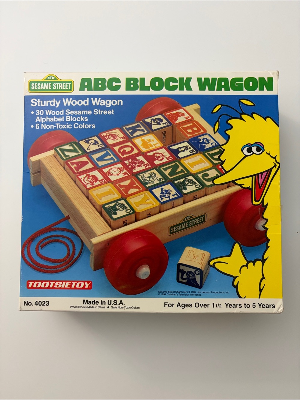Vtg 1997 Sesame Street Wooden ABC Block Wagon Pull Toy | Tootsietoy Preschool